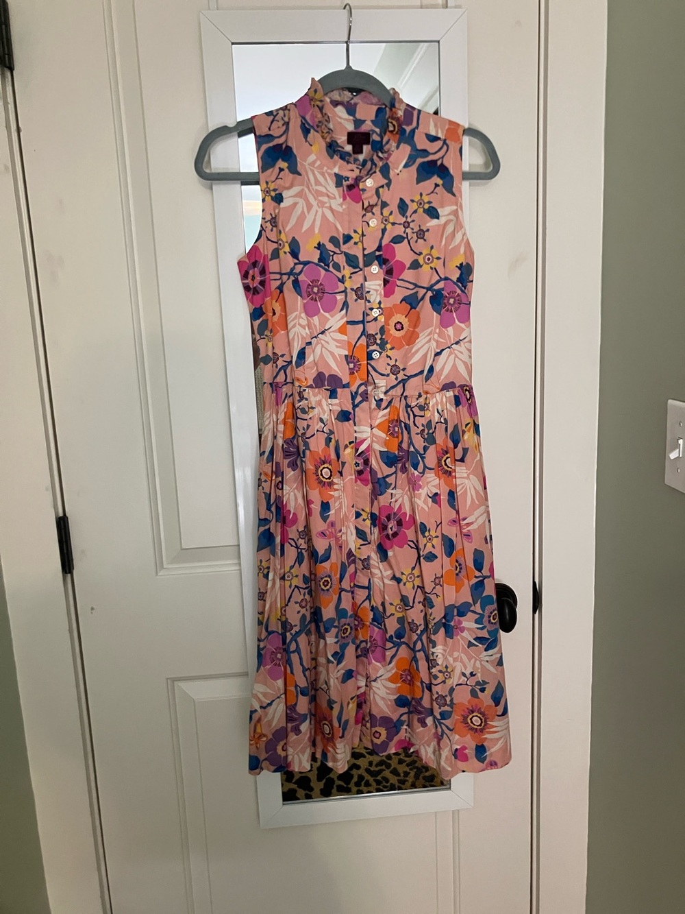 J. Crew Pink Floral Sleeveless Button-Front Midi Dress
